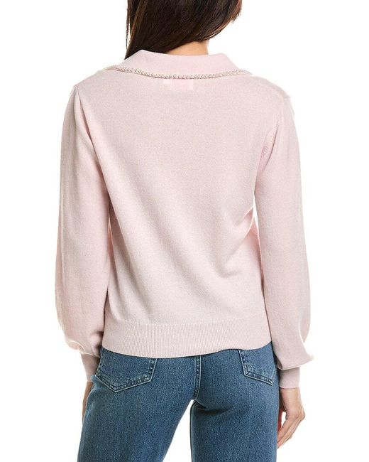 Brodie Cashmere Gray Pearl Collar Wool & Cashmere-Blend Polo Sweater