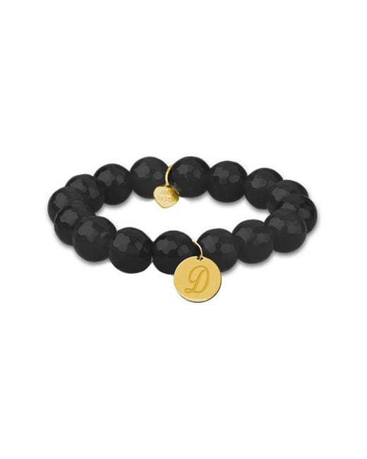 Jane Basch Black 14K Onyx Initial Stretch Bracelet -Z)