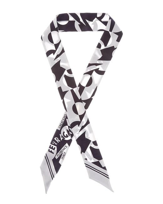 Ferragamo White Logo Printed Silk Scarf