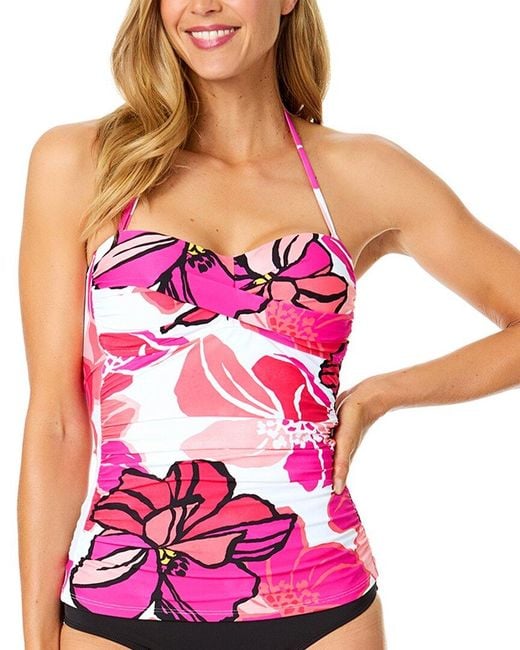 Anne Cole Pink Twist Front Shirred Bandeau-Kini