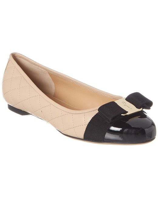 Ferragamo Natural Varina Quilted Patent Ballet Flat