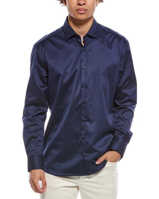 Eterna Blue Italian Dobby Shirt for men