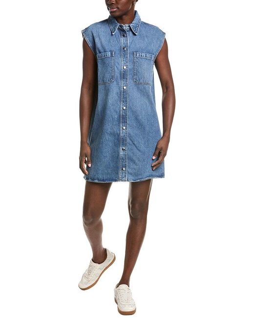 FRAME Blue The Sleeveless Shirtdress