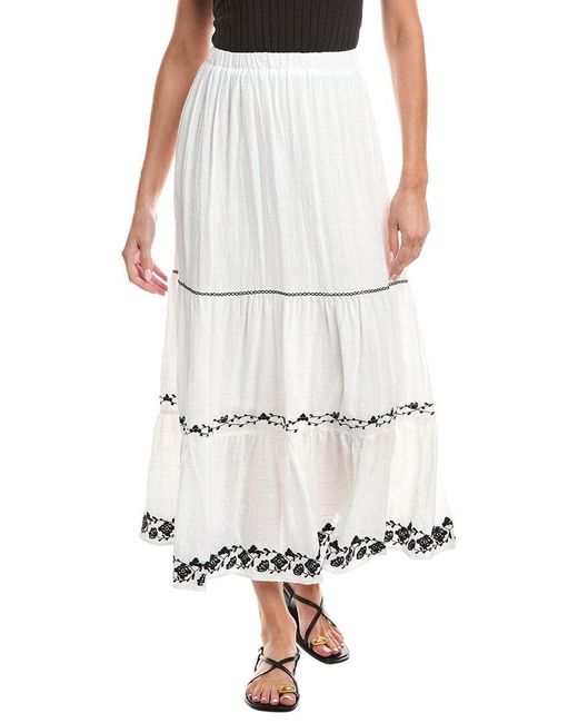 Max Studio White Embroidered Tiered Maxi Skirt