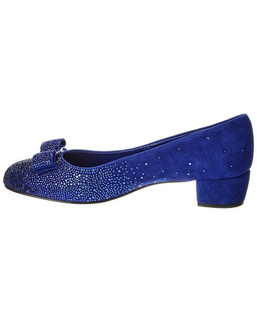 Ferragamo Blue Vara Suede Pump