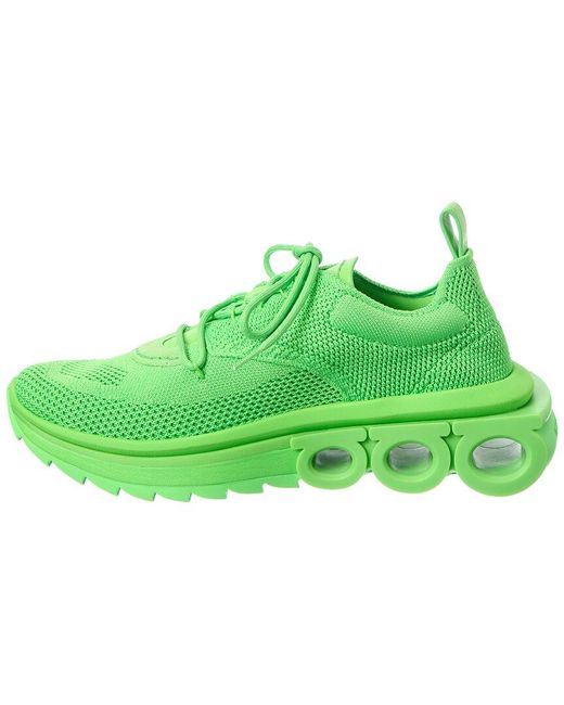 Ferragamo Green Nima Knit Leather Sneaker