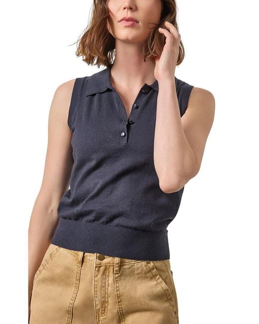 Lilla P Blue Sleeveless Linen-Blend Polo Sweater
