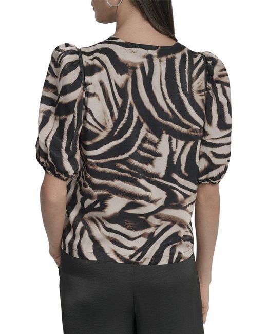 DKNY Black Asymmetrical Short Sleeve Top