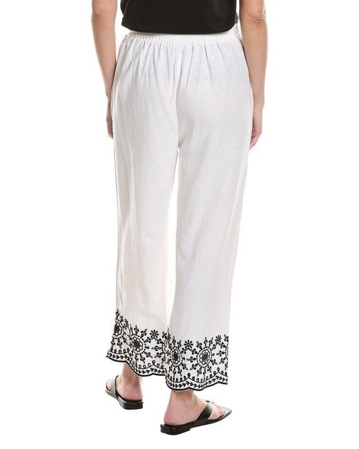 Ellen Tracy White Cropped Linen-Blend Pant