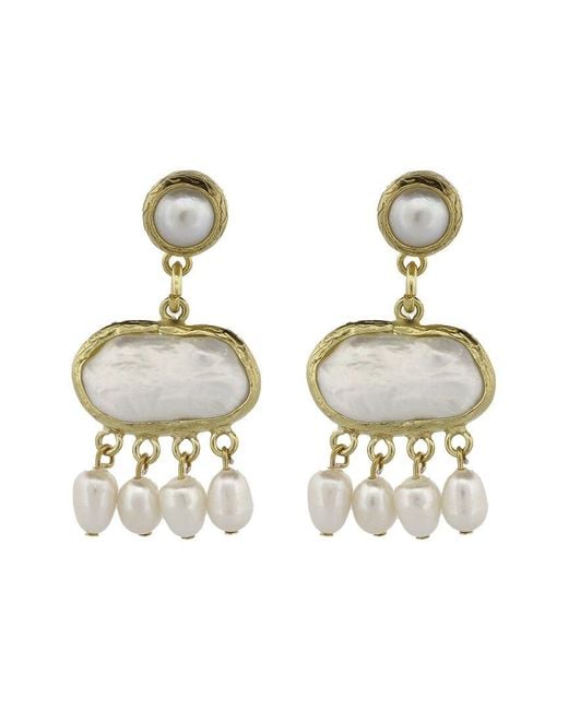 Ebru Jewelry Metallic Cleopatra Plated 1.2In Pearl Dangle Earrings