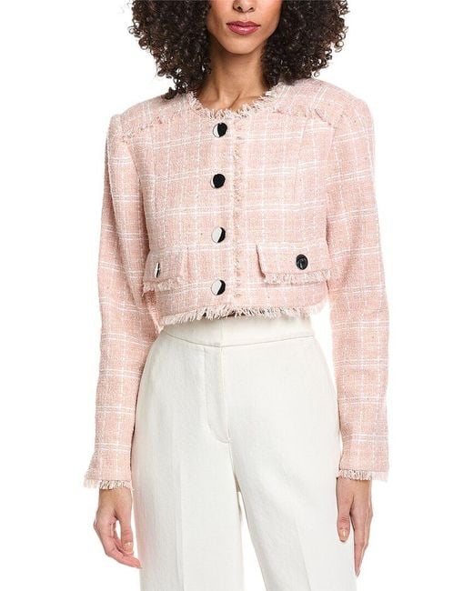 Toccin Pink Lainey Crew Neck Cropped Tweed Jacket