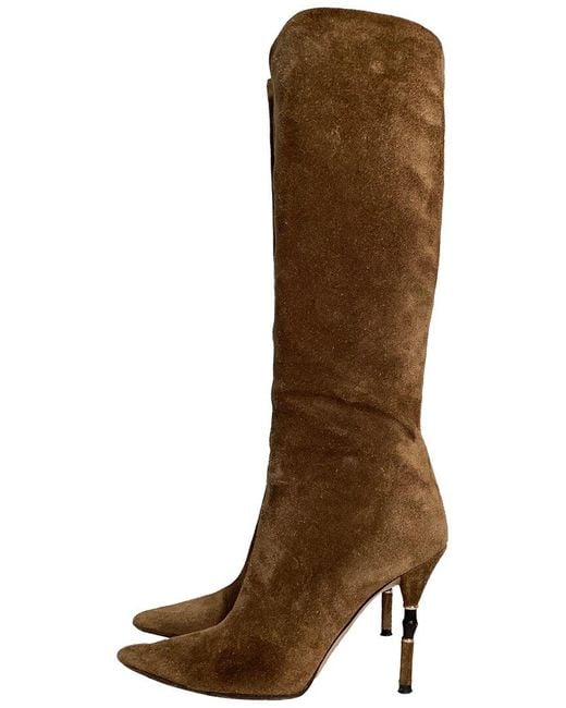 Gucci Brown Suede Bamboo Heel Knee-High Boot (Authentic Pre-Loved)
