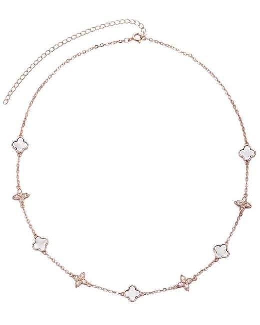 Adornia Metallic 14K Rose Plated Cz Mixed Clover Station Necklace