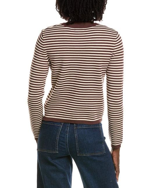 Tahari Blue Crewneck Striped Cropped Cardigan