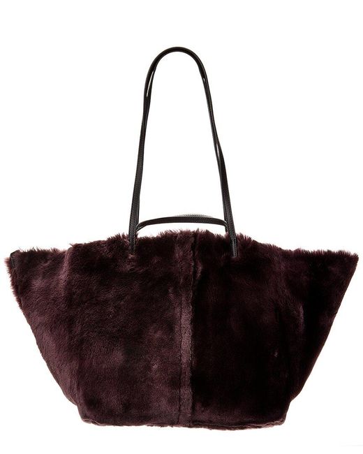 AllSaints Brown Shearling Leather Tote Bag