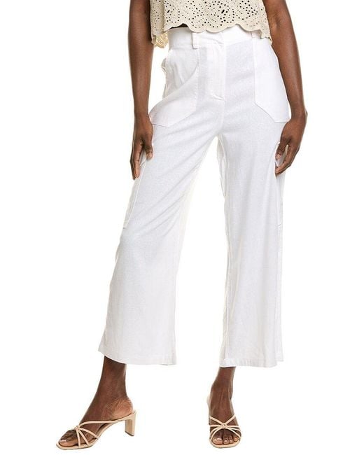 Ellen Tracy Women's White Linen-Blend Cargo Pant