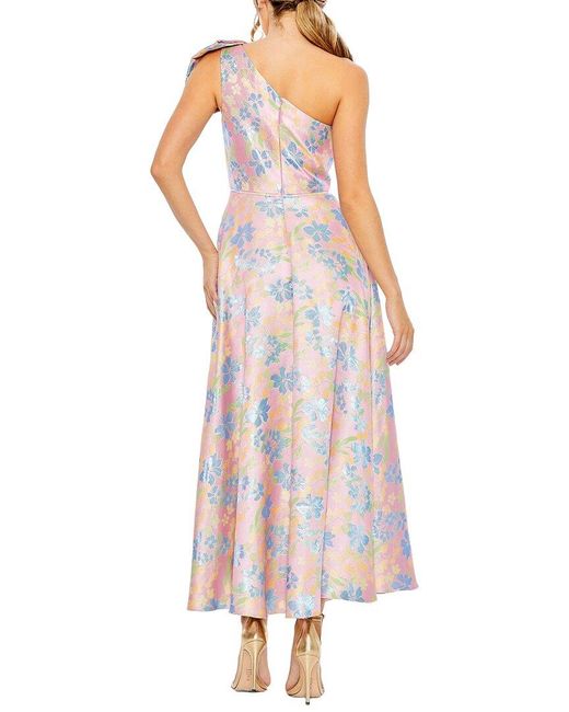 Mac Duggal Pink One Shoulder Embroidered Floral A Line Dress