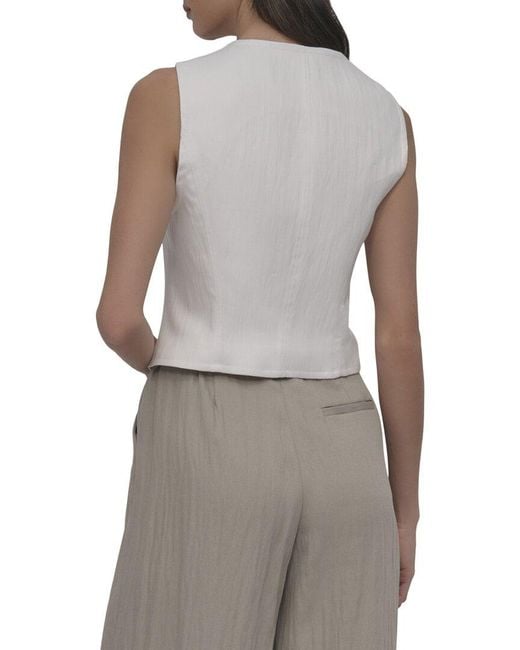 DKNY Gray Zip Front Seamed Vest Top