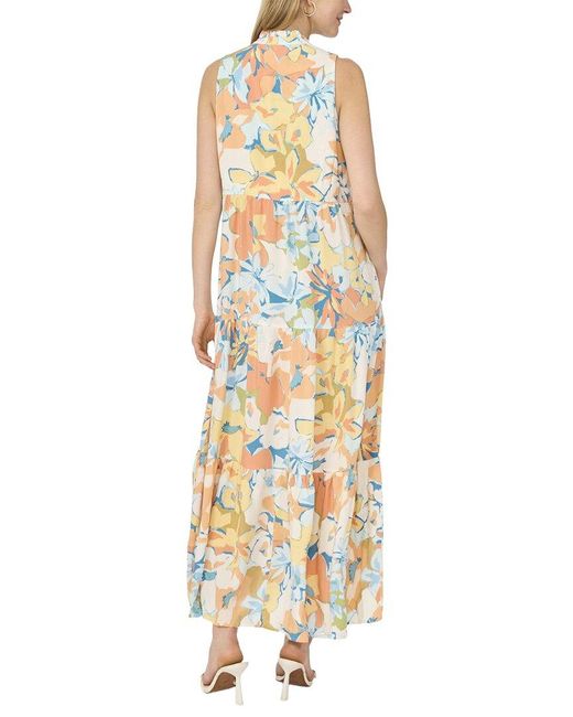 Vince Camuto Metallic V Neck Sleeveless Maxi Tier Dress