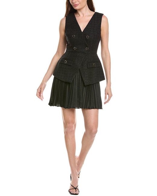MILLY Black Boucle Mixed Media Mini Dress