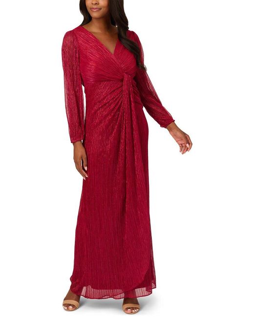 Adrianna Papell Red Metallic Mesh Draped Gown