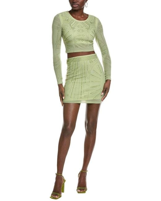 Marion Green 2Pc Rhinestone Mesh Top & Skirt Set