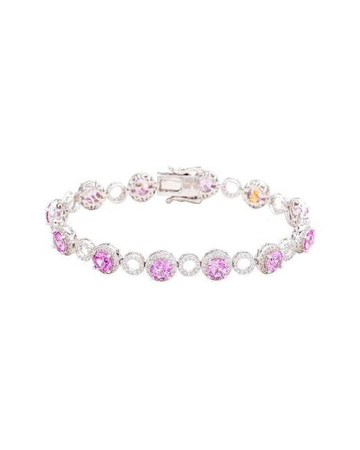 Suzy Levian White Silver 0.02 Ct. Tw. Diamond & Gemstone Bracelet