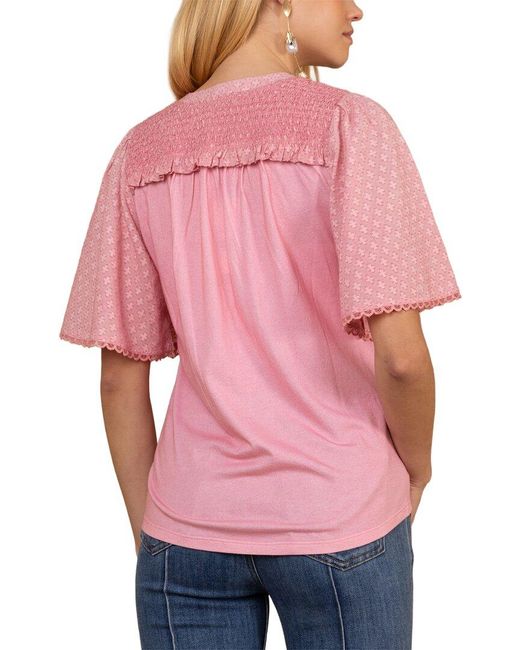 Hale Bob Red Keilani Short Sleeve Knit Top