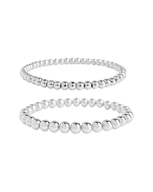 Sterling Forever White Rhodium-plated Brass Beaded Stretch Bracelet