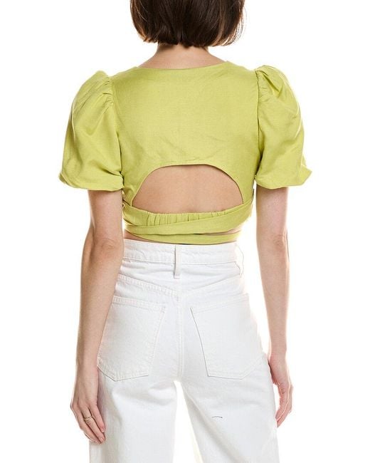 Astr Yellow Nuria Linen-Blend Top
