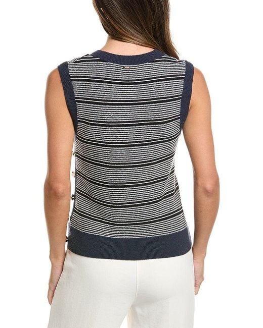 St. John Blue Crew Side Placket Wool-Blend Tank