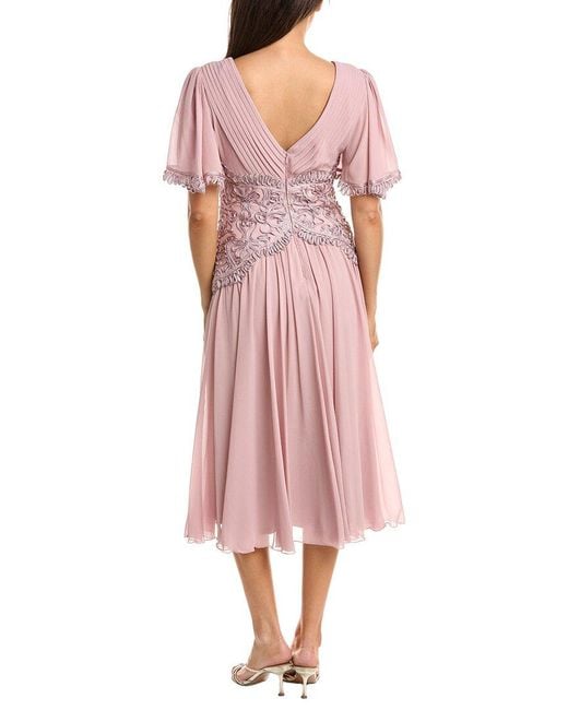 Tadashi Shoji Pink Indira Embroidered Chiffon Midi Dress