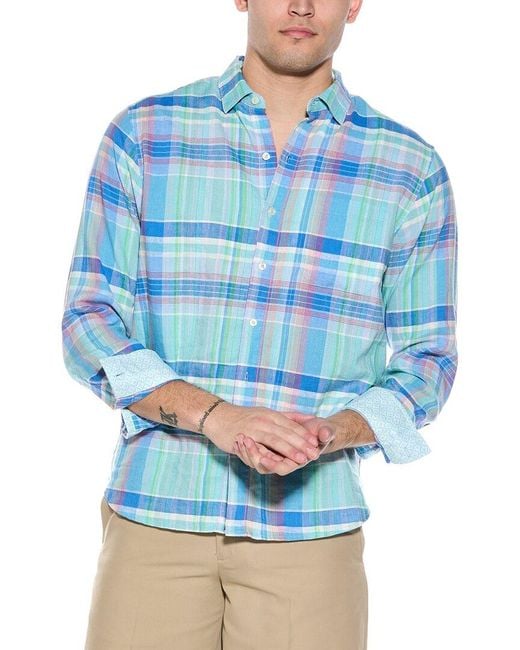 Tommy Bahama Blue Barbados Breeze Villa Check Linen-Blend Shirt for men
