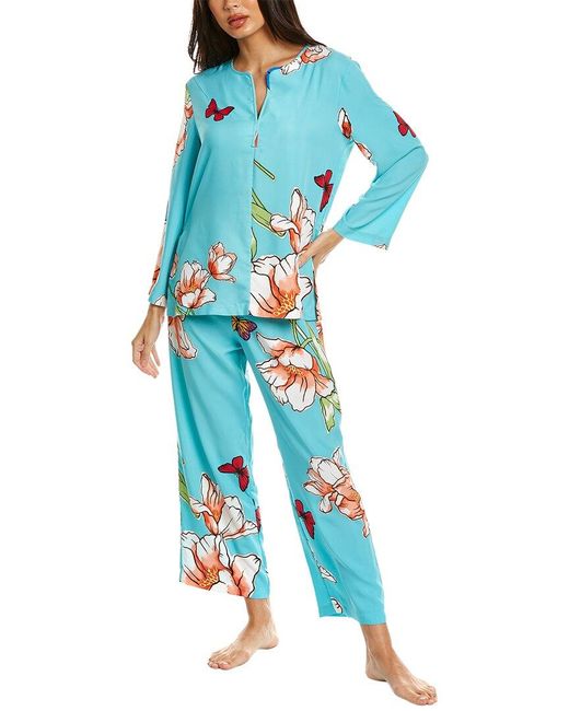 Natori Blue 2pc Wild Poppy Pajama Set