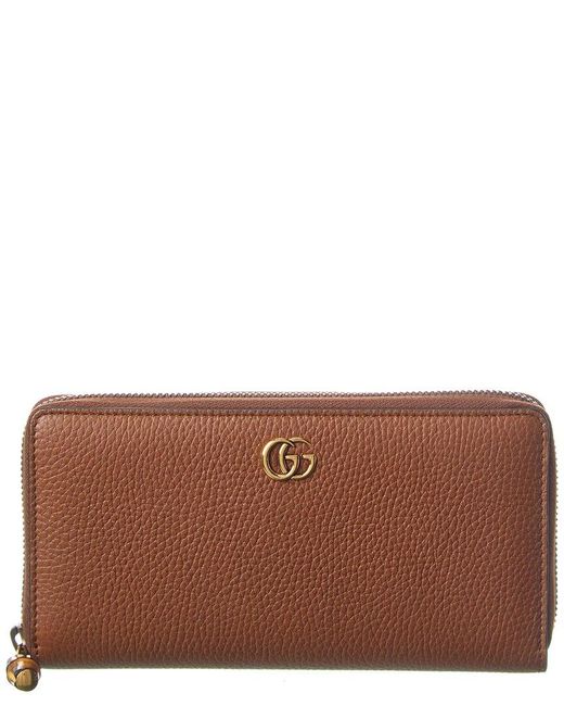 Gucci Brown Bamboo Leather Zip Around Wallet