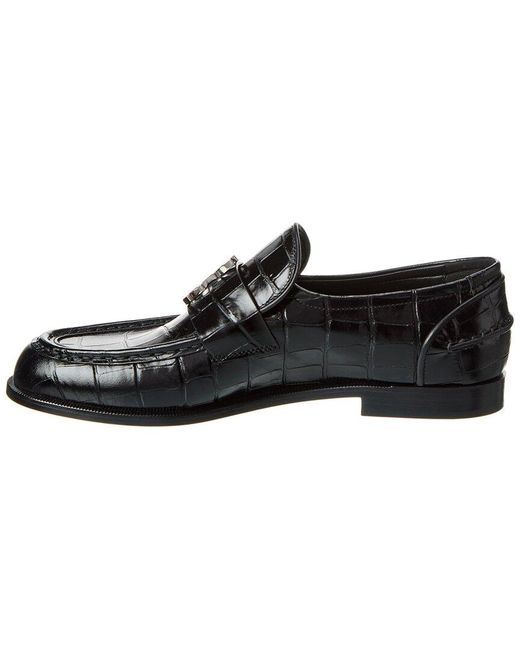Christian Louboutin Black Cl Moc Croc-embossed Leather Loafer