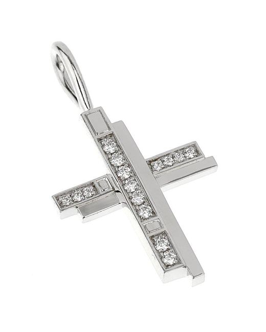 Harry Winston Metallic Platinum 0.09 Ct. Tw. Diamond Cross Charm Necklace (Authentic Pre-Owned)