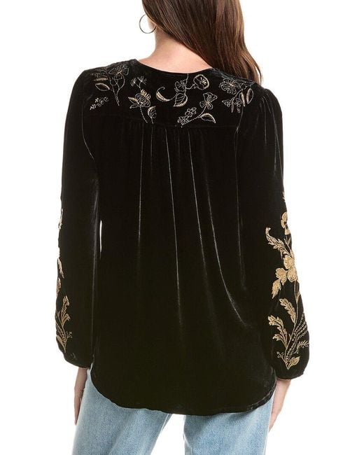 Johnny Was Black Velvet Prairie Silk-Blend Blouse