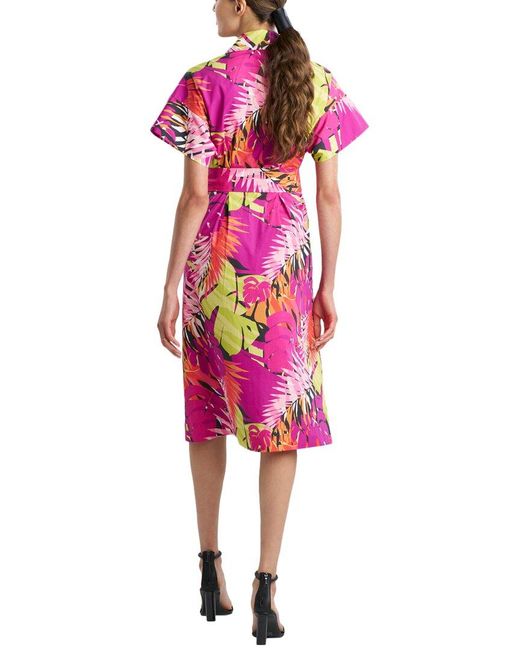 Natori Pink N Palms Poplin Shirt Dress