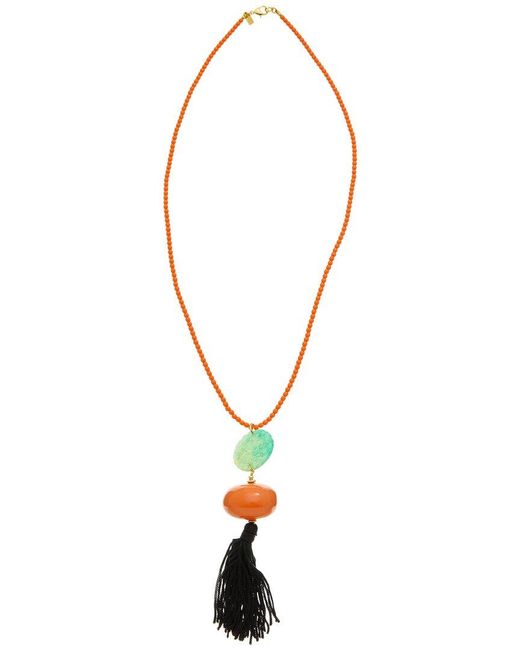 Kenneth Jay Lane White Plated Pearl Tassel Necklace