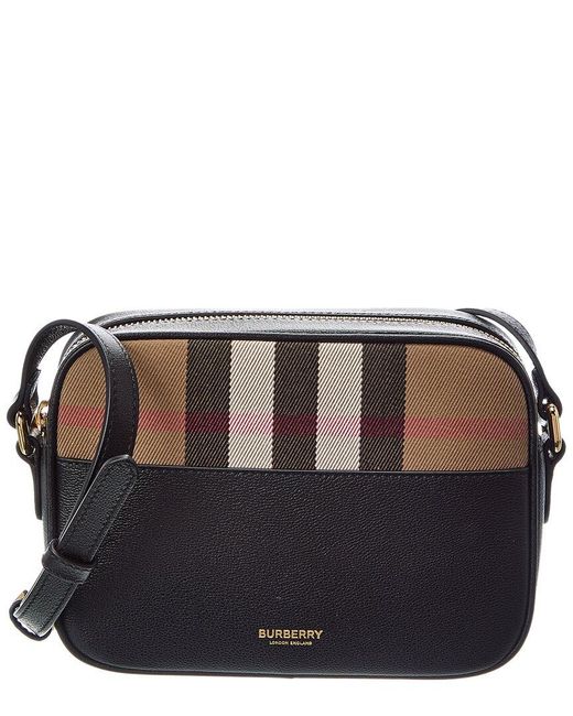 Burberry Black Small Check Canvas & Leather Camera Bag