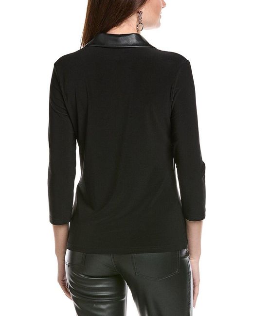 Joseph Ribkoff Black 1/2-Zip Faux Leather Trim Top