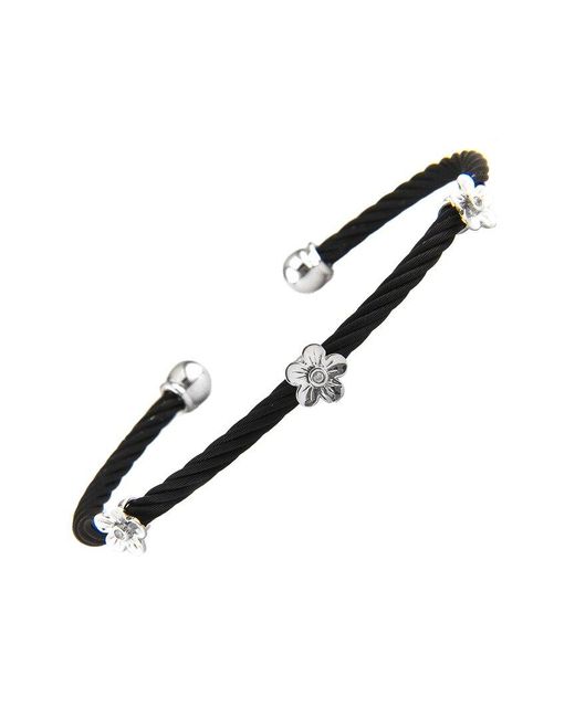 Diamond Select Cuts Metallic Flower 14K & Stainless Steel 0.02 Ct. Tw. Diamond Bangle Bracelet