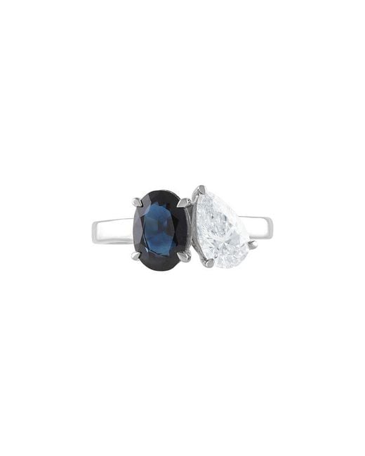 Lab Grown Diamonds Blue 14K 3.00 Ct. Tw. Lab-Grown Diamond & Lab-Grown Sapphire 2 Stone Solitaire Ring