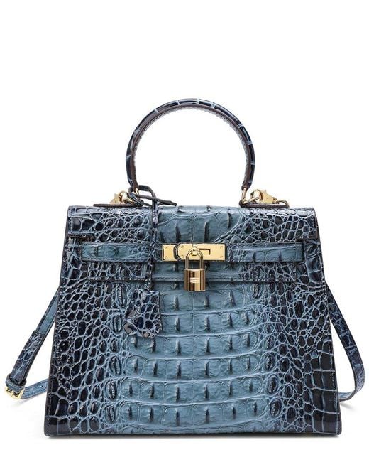 Tiffany & Fred Paris Blue Alligator-embossed Leather Shoulder Bag