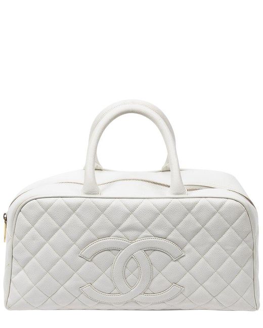 Chanel Gray 2003 White Cc Medium Quilted Top Handle Bag