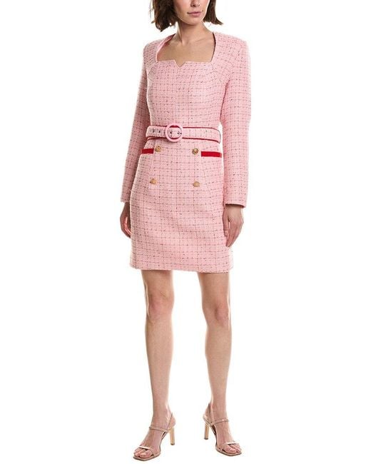 Pascale La Mode Pink Belted Tweed Sheath Dress