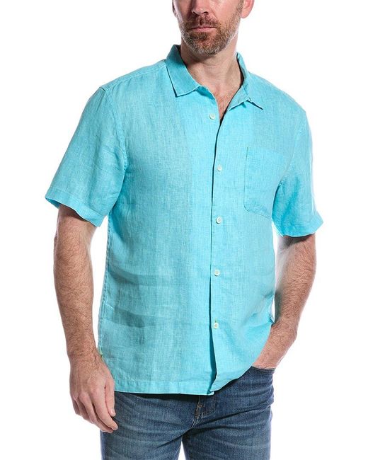 Tommy Bahama Blue Linen Sea Glass Camp Woven Shirt for men