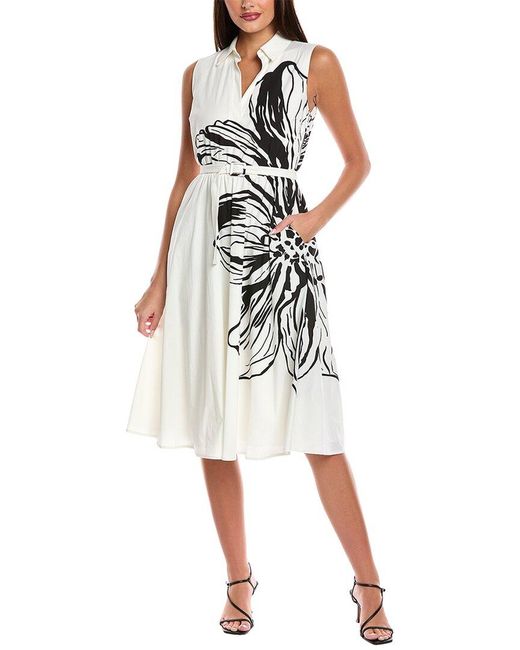 Tahari White Fit & Flare Midi Dress