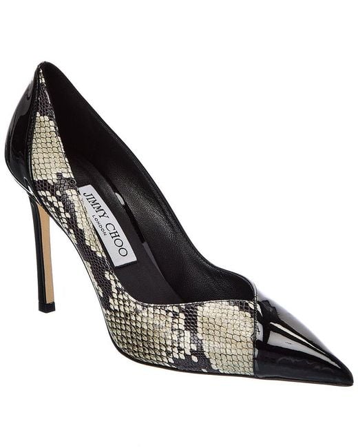 Jimmy Choo Cass 95 Snake-embossed Leather & Patent Pump in Black | Lyst